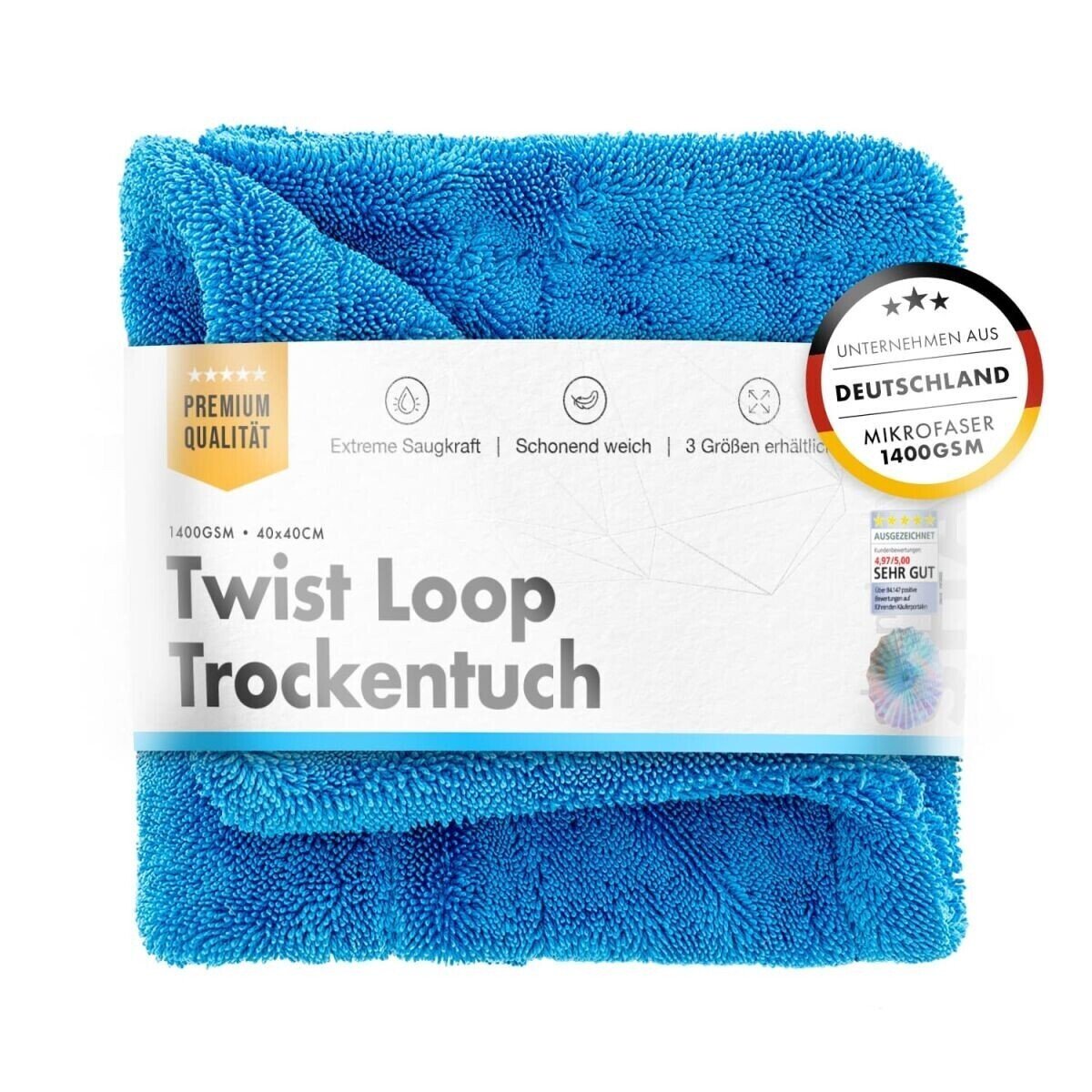 Chemicalworkz Shark Twisted Loop Trockentuch 1400GSM Blau 40x40cm - Pitstopstore - Mikrofasertücher - 1