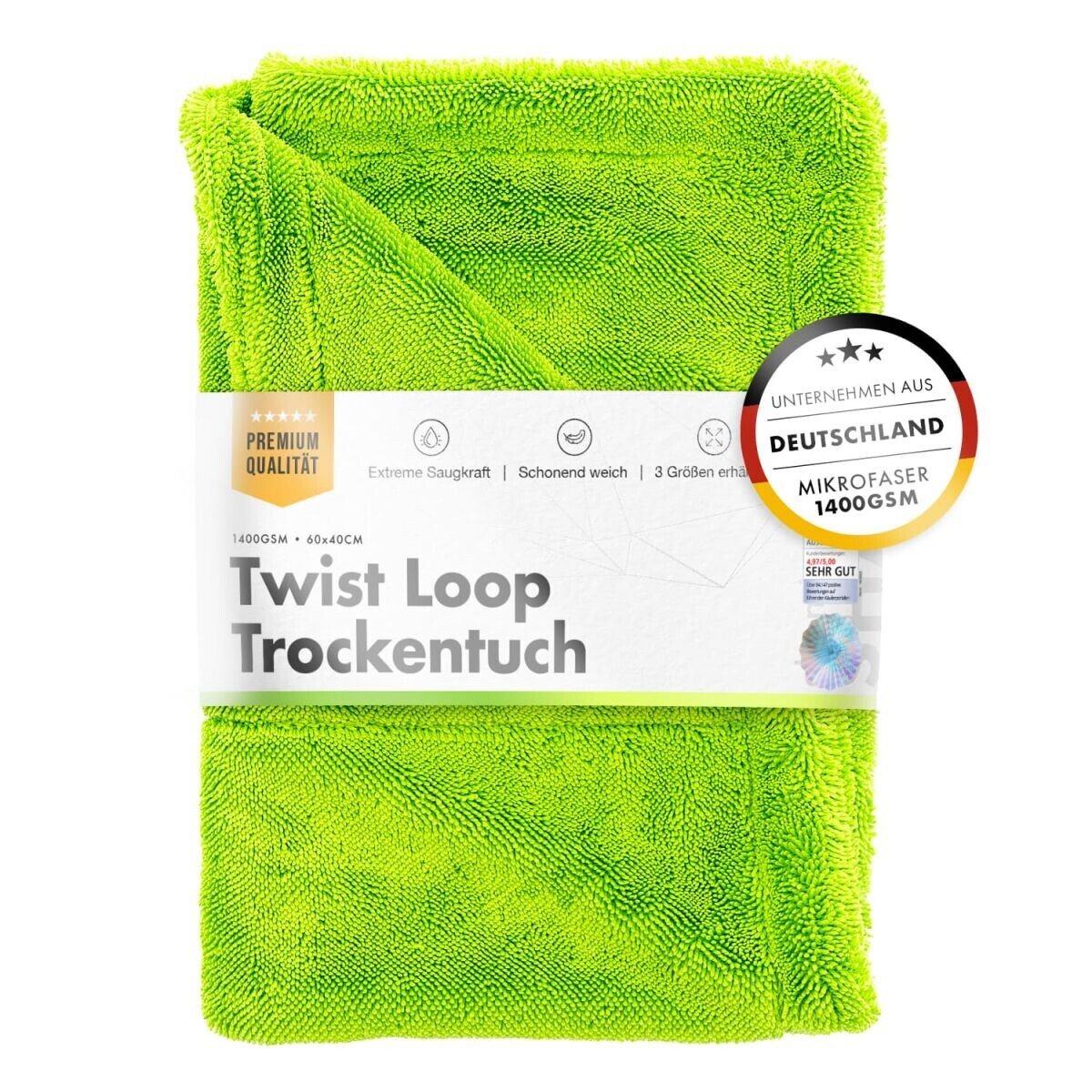 Chemicalworkz Shark Twisted Loop Trockentuch 1400GSM Grün 80x50cm - Pitstopstore - Mikrofasertücher - 1