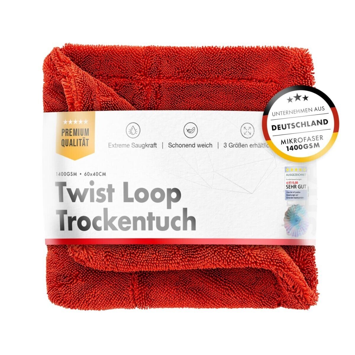 Chemicalworkz Shark Twisted Loop Trockentuch 1400GSM Rot 40x40cm - Pitstopstore - Mikrofasertücher - 1