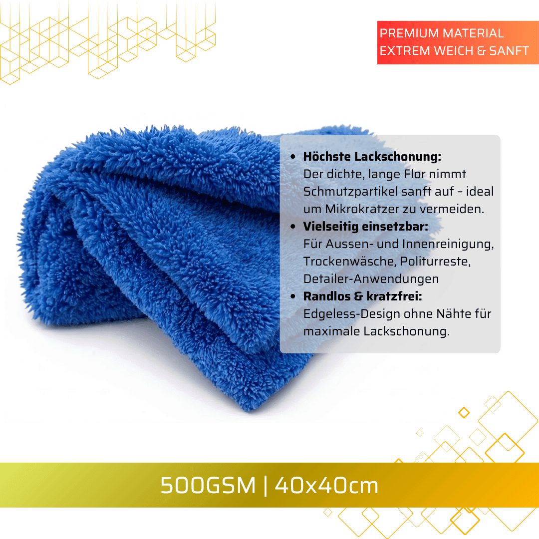 Pitstopstore Edgeless Super Soft Mikrofasertuch 500GSM Blau 40×40cm