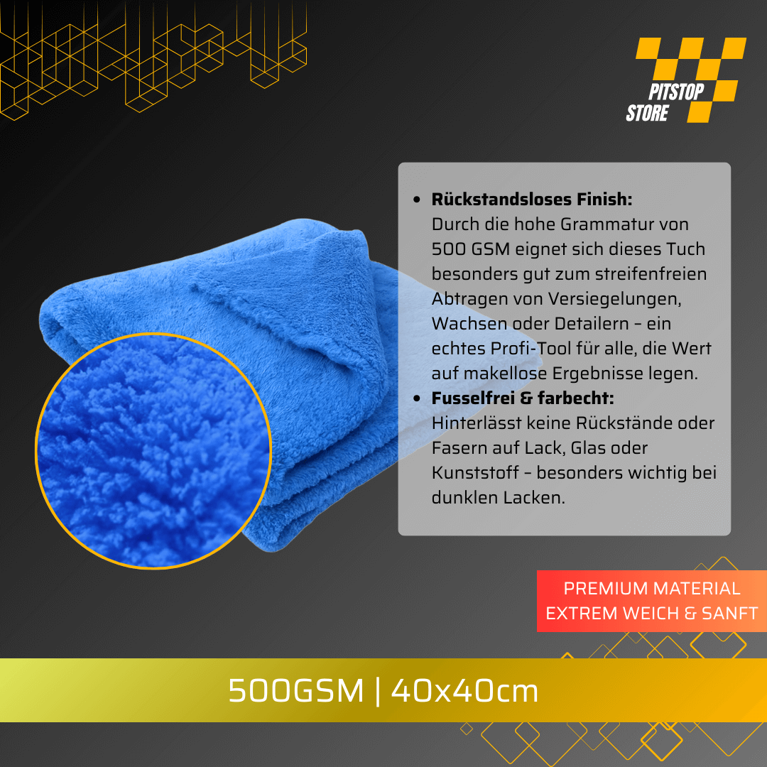 Pitstopstore Edgeless Super Soft Mikrofasertuch 500GSM Blau 40×40cm
