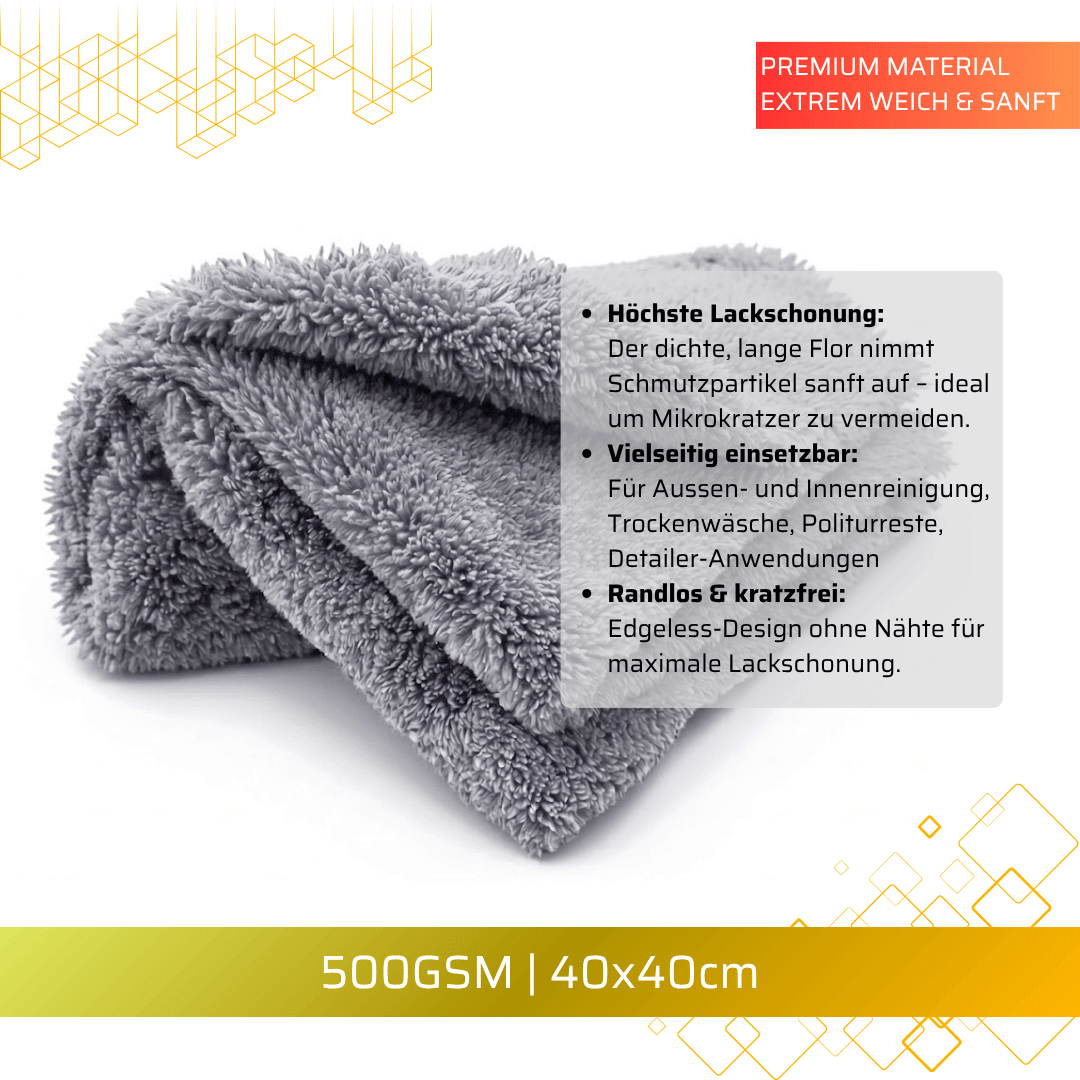 Pitstopstore Edgeless Super Soft Mikrofasertuch 500GSM Grau 40×40cm