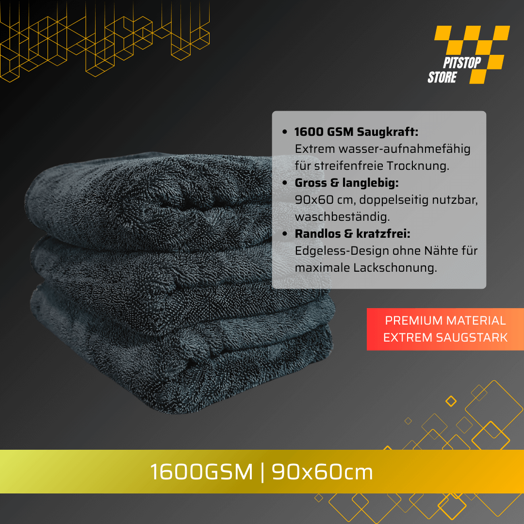 Pitstopstore Twisted Loop Trockentuch Double Sided Grau 1600GSM 90x60cm