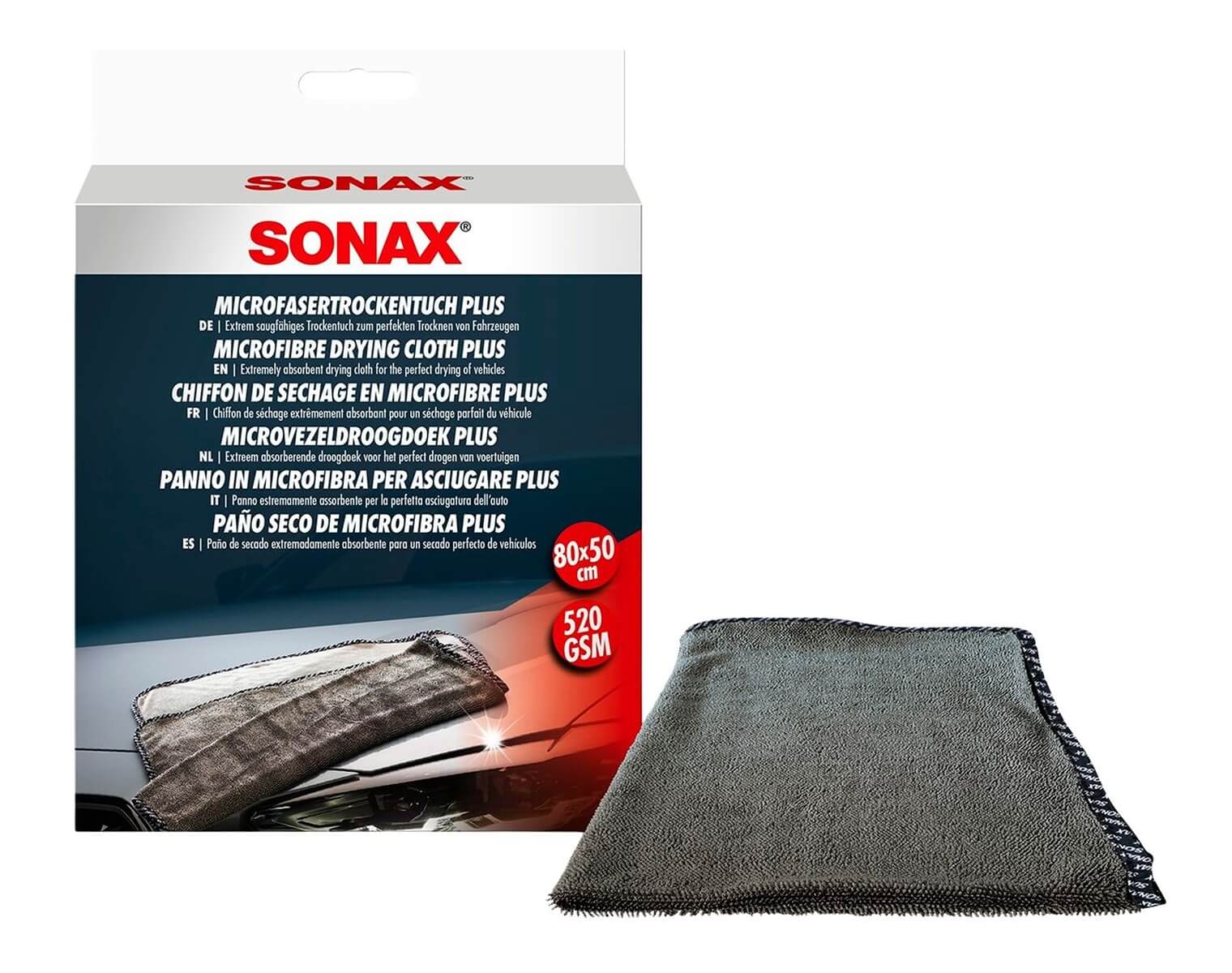 SONAX Microfaser Trocken Tuch Plus 80 × 50 cm 520GSM