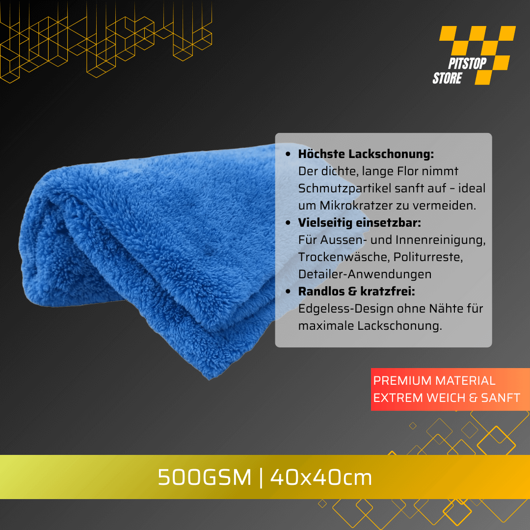 Pitstopstore Edgeless Super Soft Mikrofasertuch 500GSM Blau 40×40cm
