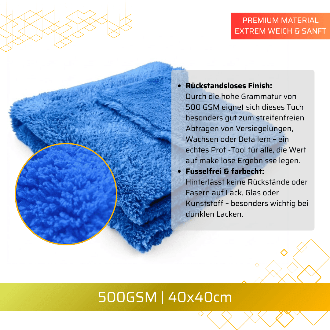 Pitstopstore Edgeless Super Soft Mikrofasertuch 500GSM Blau 40×40cm