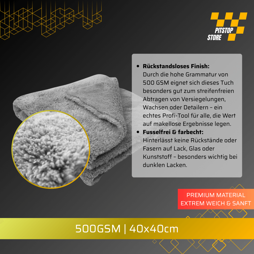 Pitstopstore Edgeless Super Soft Mikrofasertuch 500GSM Grau 40×40cm