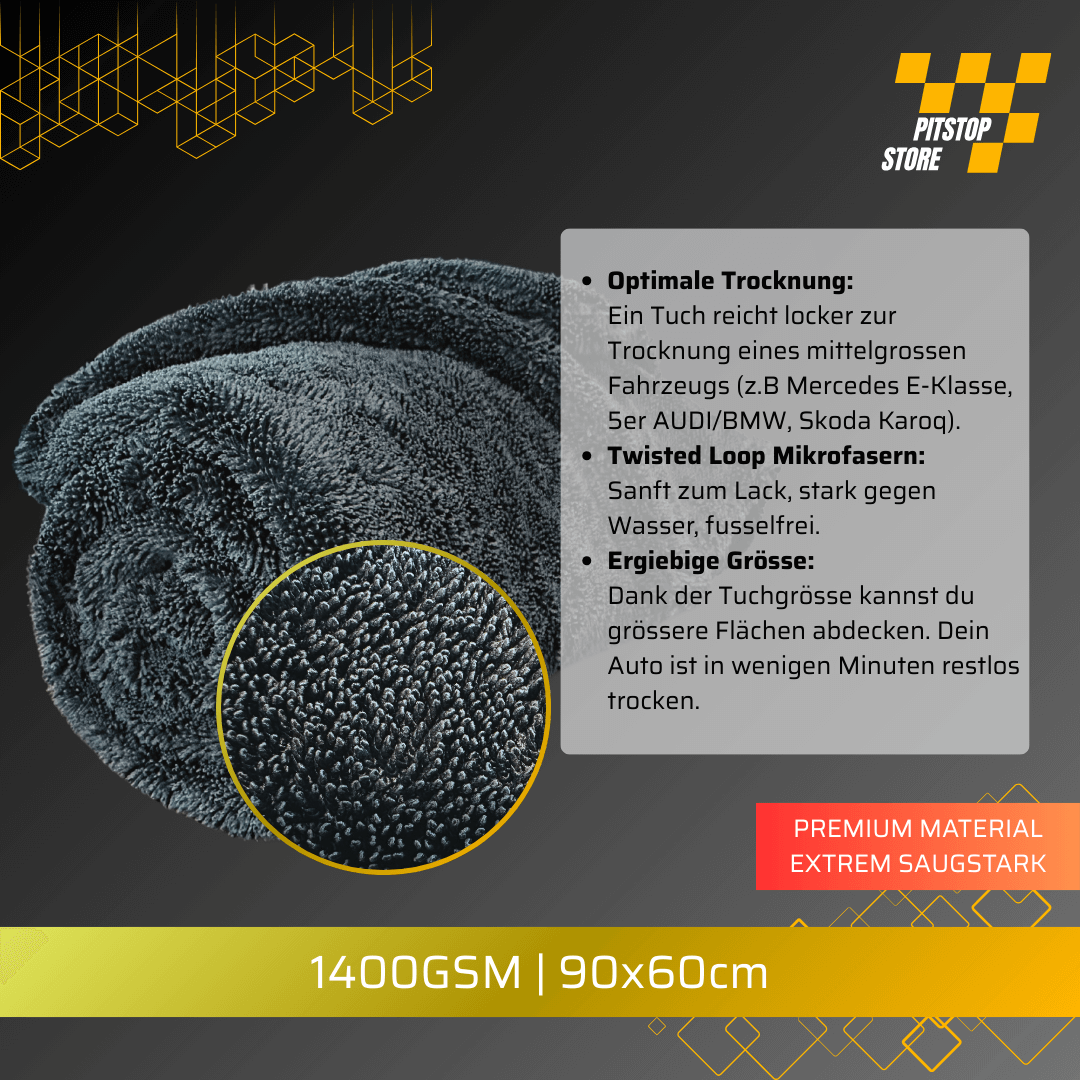 Pitstopstore Twisted Loop Trockentuch Double Sided Grau 1400GSM 90x60cm